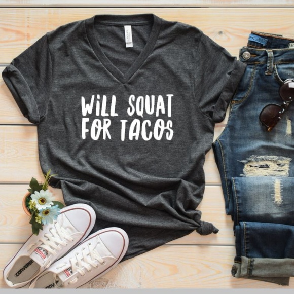 Plum Creek Boutique Tops - Athletic Graphic Tee - Squat for Tacos Tshirt NEW